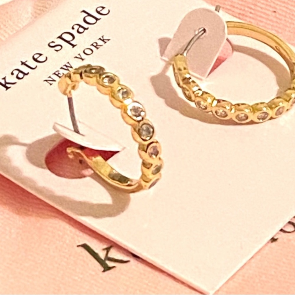 KATE SPADE New York bezel rose gold cz huggie hoop earrings.NWT